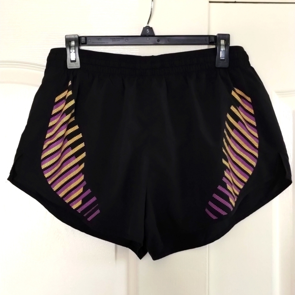 Nike black running shorts with under garment underneath size large zip pocket